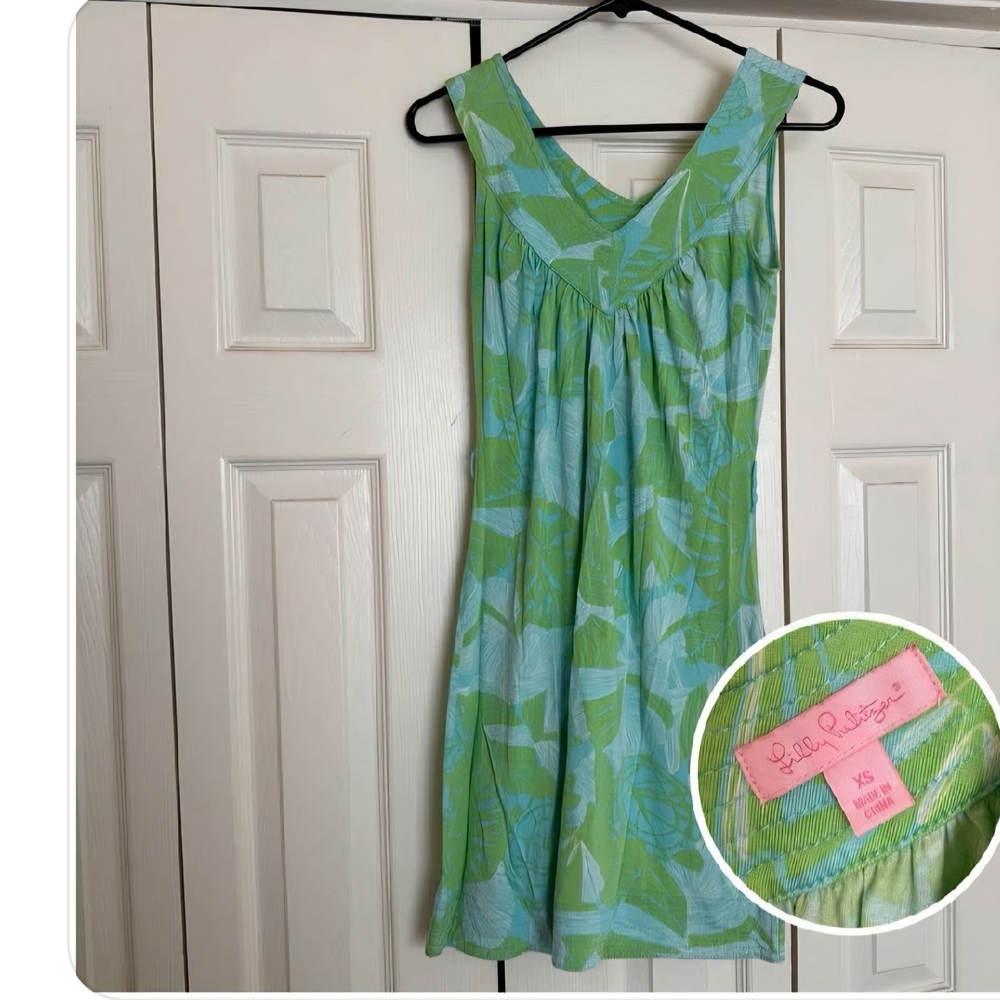Lilly Pulitzer Green & Light Blue Floral Sundress for Girls